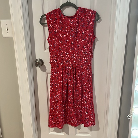 Red dress with white and blue stars and with crossover top - Picture 2 of 5